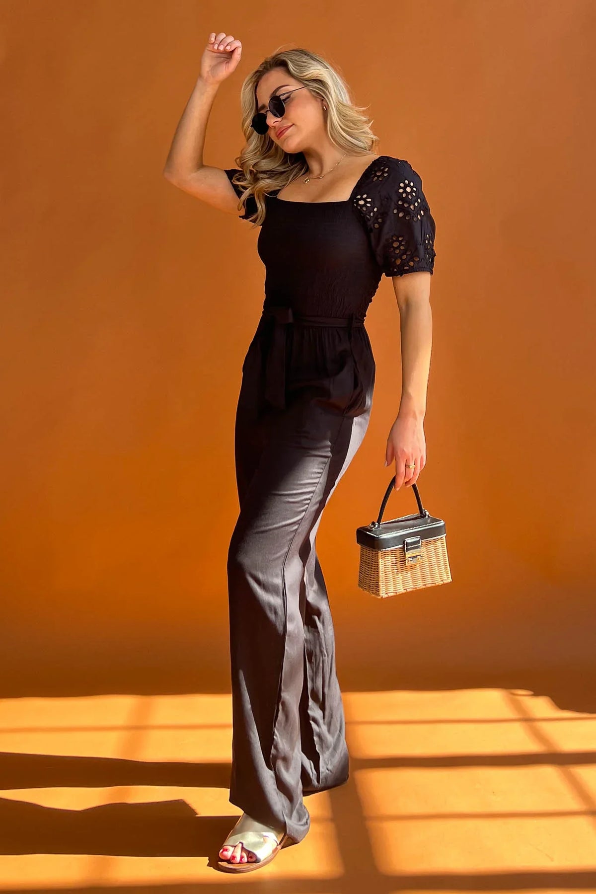 Indie Black Broderie Wide Leg Jumpsuit