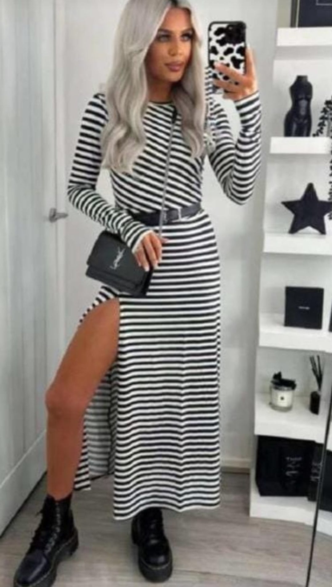 Stripped maxi dress with split