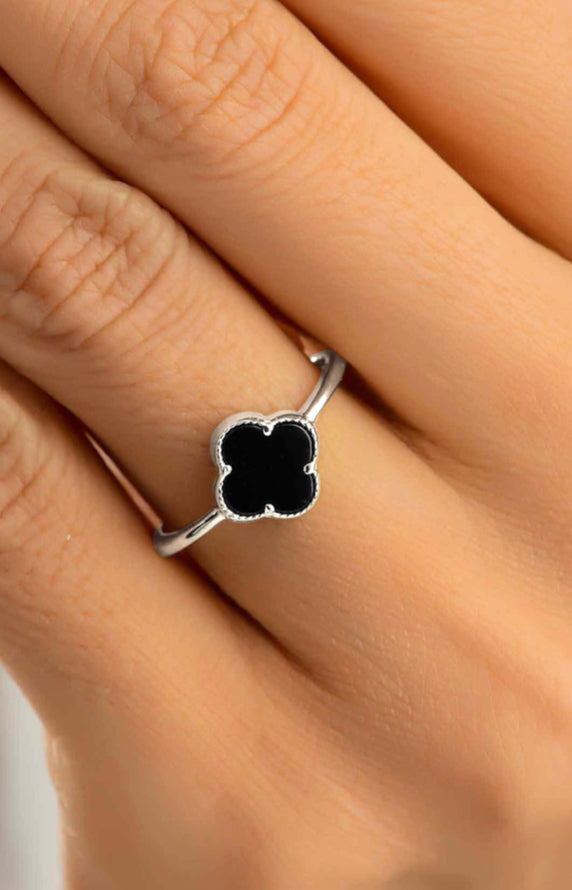 CLOVER BLACK/Silver Stainless Ring